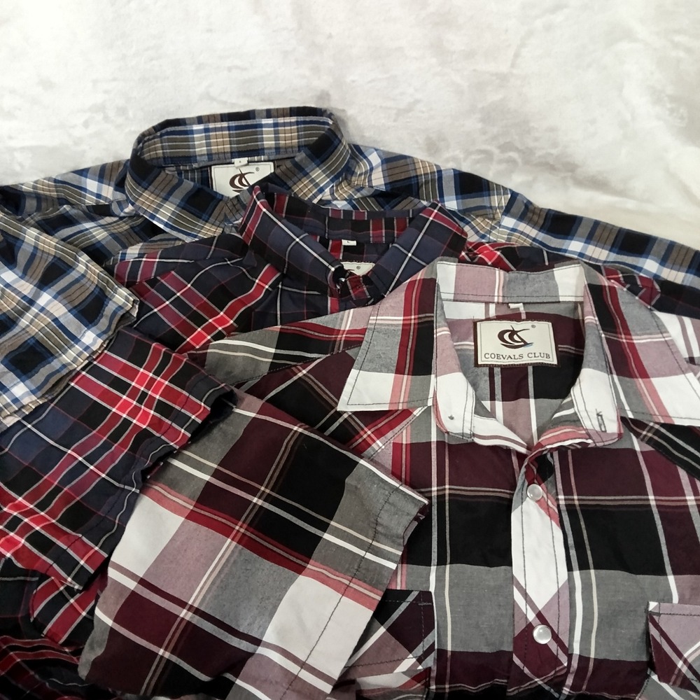 Lot of 3 Coevals Club Mens Large Plaid Western Short Sleeve Pearl Snap Shirts